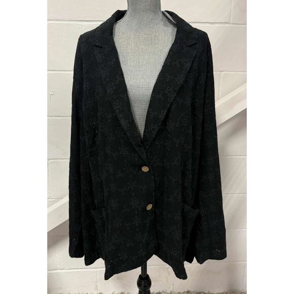 J.Jill Easy Eyelet Blazer Pockets Two Button Plus Size Long Sleeve Black 4X NWT - Picture 1 of 12